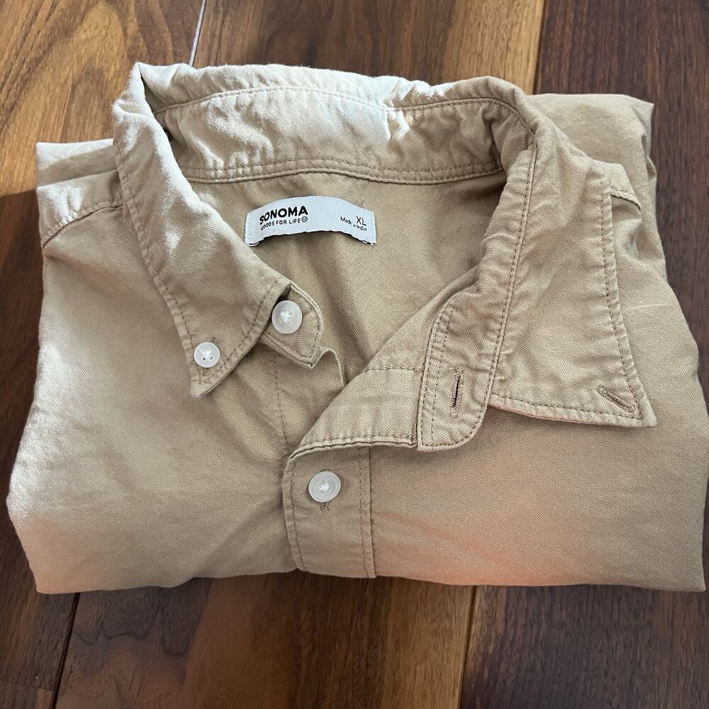 Sonoma Men's Button Down Shirt Beige Khaki Cotton Size XL - Picture 4 of 10